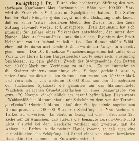 Сообщение 1904 года о наследстве Макса Ашманна и решении его вдовы