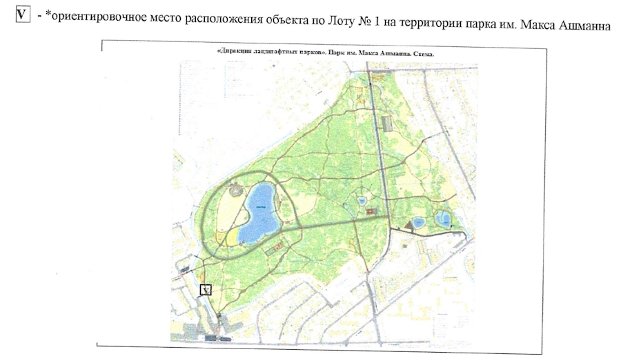 Конкурсная схема ориентировочного места второго торгового объекта в парке Макса Ашманна